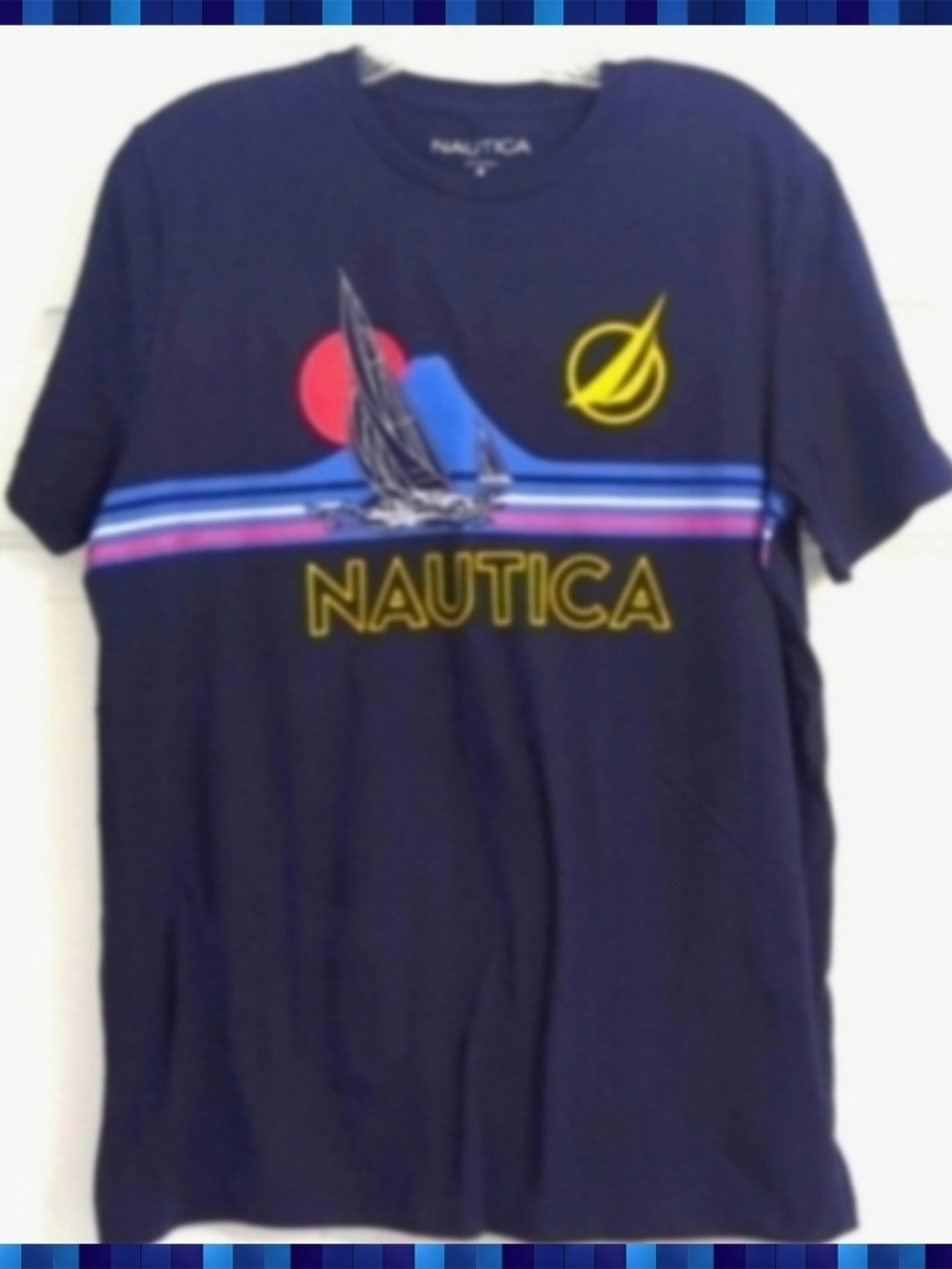 Nautica Navy Blue Crewneck Tee with Sailboat Graphic Logo, Mens Medium - Picture 7 of 7